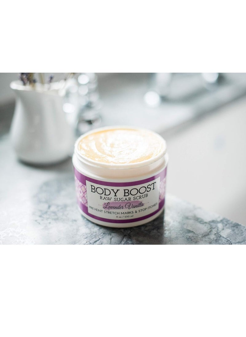 Body Boost - Body Boost Lavender Vanilla Raw Sugar Scrub 8 oz- Help Treat Dry Skin Stretch Marks and Scars- Pregnancy and Nursing Safe- Allergen Free- Vegan - Image 1