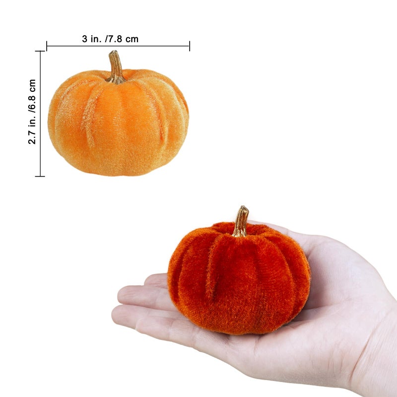 Winlyn 12 Pcs Assorted Small Harvest Faux Velvet Pumpkins Decorative Fabric Pumpkins Foam Pumpkins in Rust Orange White for Fall Wedding Halloween Thanksgiving Table Centerpiece Mantel Farmhouse D?cor - Image 2