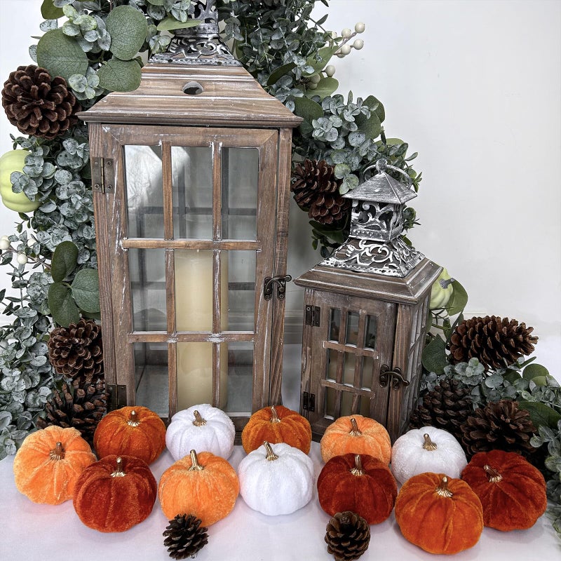 Winlyn 12 Pcs Assorted Small Harvest Faux Velvet Pumpkins Decorative Fabric Pumpkins Foam Pumpkins in Rust Orange White for Fall Wedding Halloween Thanksgiving Table Centerpiece Mantel Farmhouse D?cor - Image 4