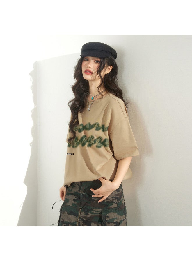 EPTISON Women's Short Sleeve T-shirt - Summer Cotton Round Neck Tee With Contrast Color Letter Print, Loose Fit Casual Top - Image 4