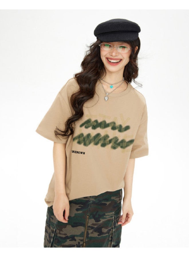 EPTISON Women's Short Sleeve T-shirt - Summer Cotton Round Neck Tee With Contrast Color Letter Print, Loose Fit Casual Top - Image 1