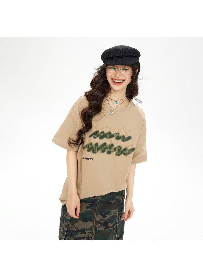 EPTISON Women's Short Sleeve T-shirt - Summer Cotton Round Neck Tee With Contrast Color Letter Print, Loose Fit Casual Top - Image 2