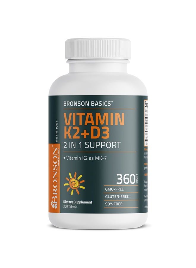 Bronson مكمل فيتامين K2 D3 (MK7) صيغة غير معدلة وراثيًا فيتامين D3 5000IU (125 ميكروغرام) و 90 ميكروغرام K2 MK-7، سهل البلع D & K معقد، 360 قرص - Image 5