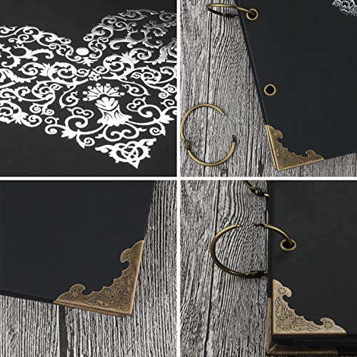ADVcer Photo Album DIY Scrapbook, 10x10 inch 50 Pages Double Sided, Vintage Hardcover Three-Ring Binder Picture Booth Albums with 6 Colors 408pcs Self Adhesive Photos Corners for Memory Keep (Black) - Image 3