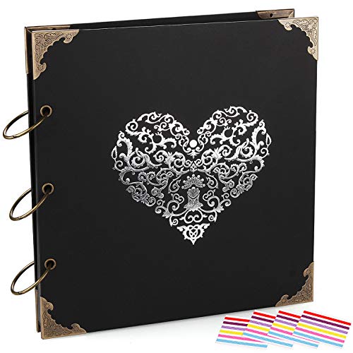 ADVcer Photo Album DIY Scrapbook, 10x10 inch 50 Pages Double Sided, Vintage Hardcover Three-Ring Binder Picture Booth Albums with 6 Colors 408pcs Self Adhesive Photos Corners for Memory Keep (Black) - Image 1
