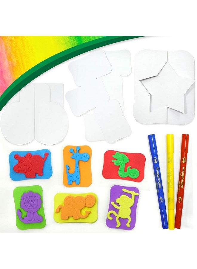 Imagimake Stamp Art Jungle Coloring & Stamping Set For Girls & Boys 3 Years +, Multicolor - Image 2