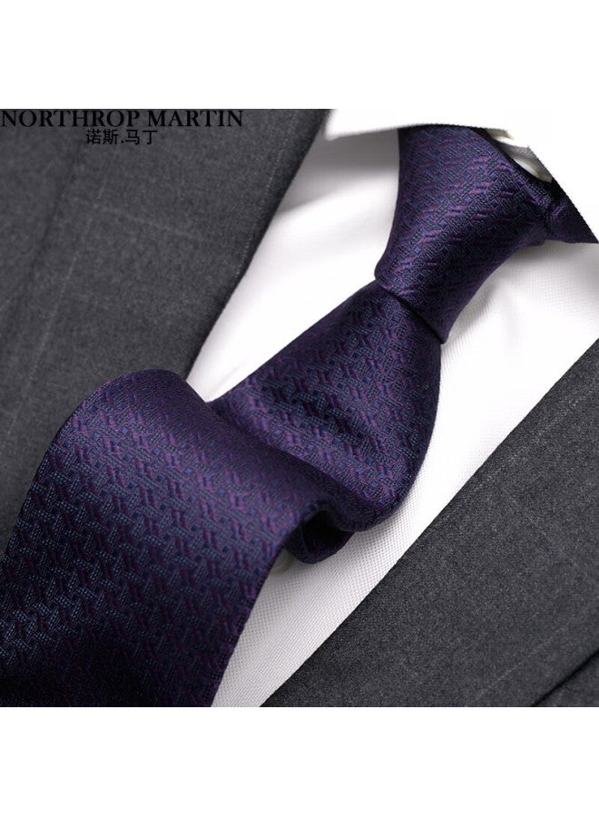 Northrop Martin Luxury High-end Silk Tie Men's Formal Suit Business Groom Wedding Handmade Dark Purple Gift Box