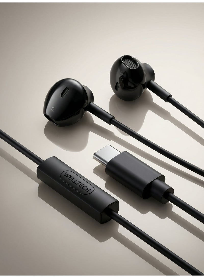 WELLTECH Type C Wired Earphones with Mic Pure Voice Clear Calling USB C Headphones Noise Isolation In Ear Headset for Android Samsung Gaming Meetings WELLTECH STONE02 - Image 4