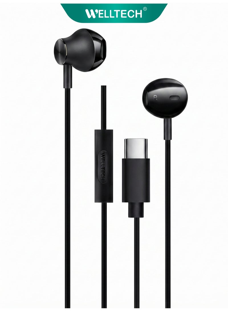 WELLTECH Type C Wired Earphones with Mic Pure Voice Clear Calling USB C Headphones Noise Isolation In Ear Headset for Android Samsung Gaming Meetings WELLTECH STONE02 - Image 1