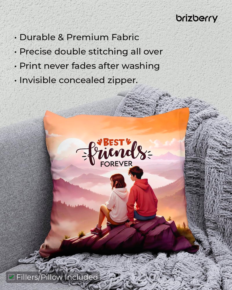 Brizberry® Pillow Cushion Gift, Unique Thoughtful Friendship Day Birthday Diwali Gift for Best Friend Bestie, for him her Boy Girl with Premium Filler Cushion (16 inch x 16 inch) (Design 17) - Image 5