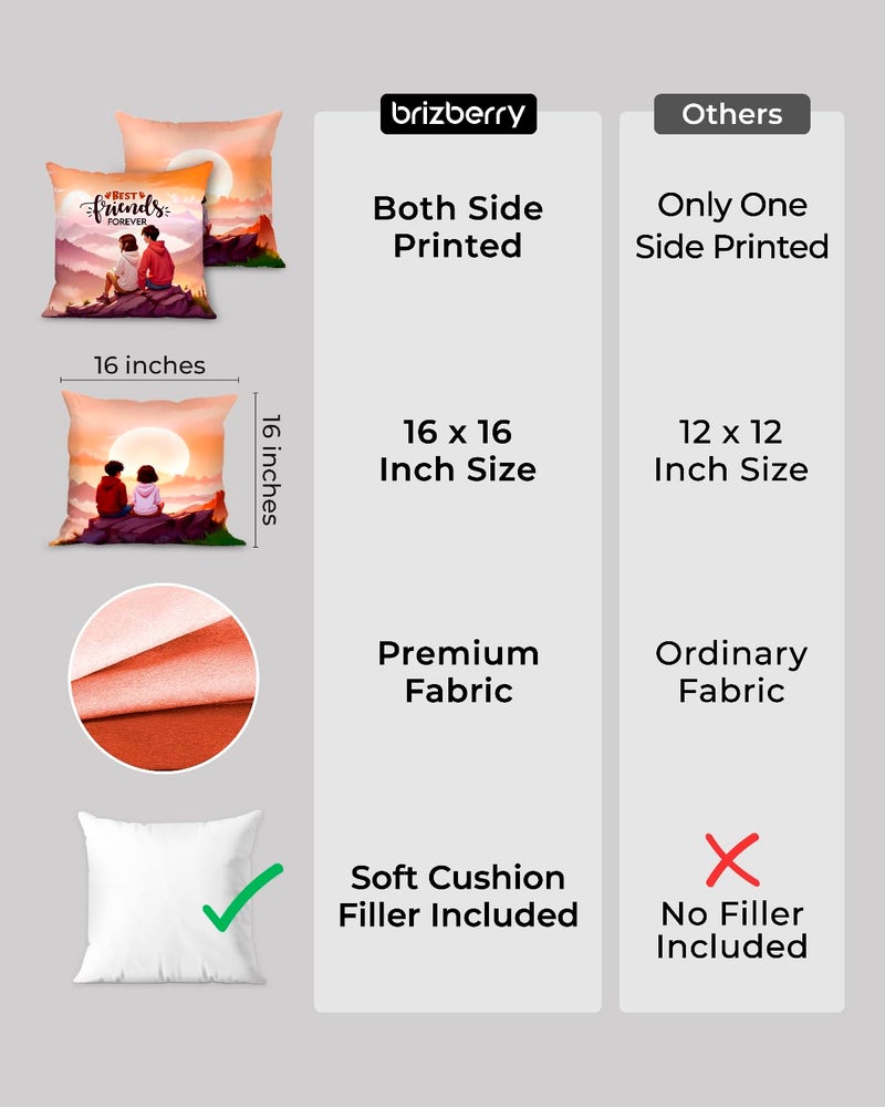 Brizberry® Pillow Cushion Gift, Unique Thoughtful Friendship Day Birthday Diwali Gift for Best Friend Bestie, for him her Boy Girl with Premium Filler Cushion (16 inch x 16 inch) (Design 17) - Image 3