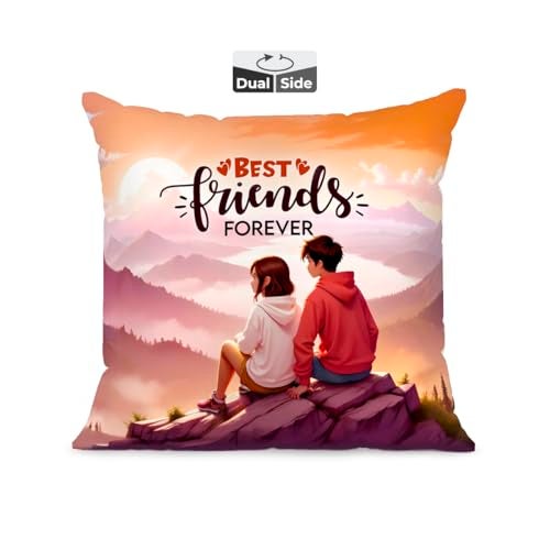 Brizberry® Pillow Cushion Gift, Unique Thoughtful Friendship Day Birthday Diwali Gift for Best Friend Bestie, for him her Boy Girl with Premium Filler Cushion (16 inch x 16 inch) (Design 17) - Image 1