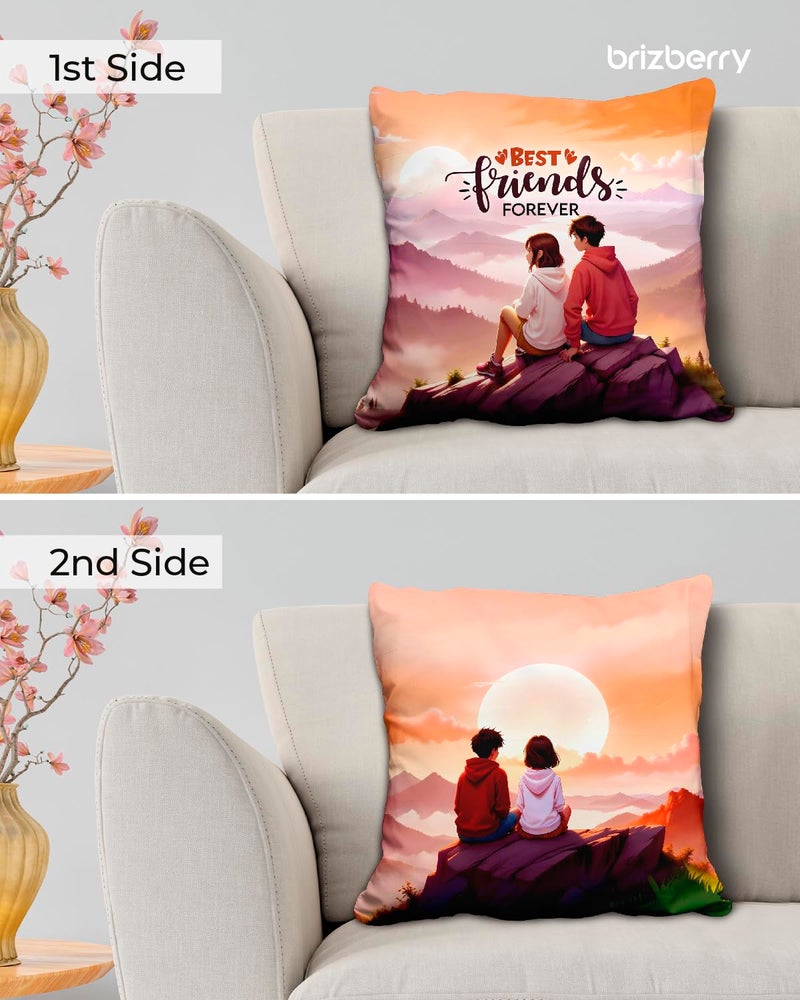 Brizberry® Pillow Cushion Gift, Unique Thoughtful Friendship Day Birthday Diwali Gift for Best Friend Bestie, for him her Boy Girl with Premium Filler Cushion (16 inch x 16 inch) (Design 17) - Image 2
