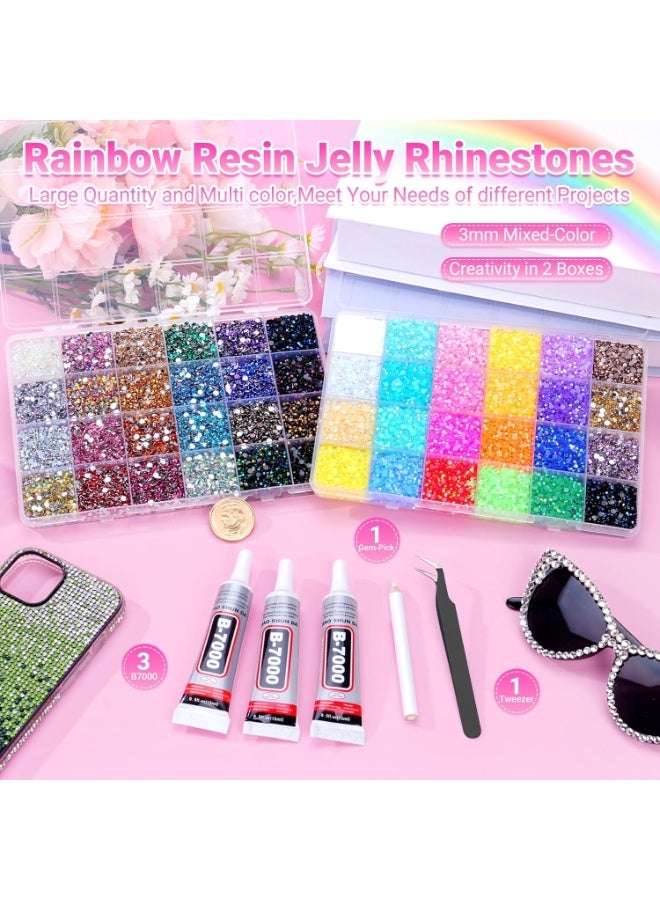 ATRJSZ 48000Pcs Resin Jelly Rhinestones Flatback 3mm,Multicolor Bedazzling Gems for Nail Art, Diamond Painting,Abaya,PhoneCase,Decoration Bedazzler Kit with 3x10ml Glue - Image 2