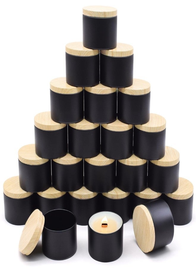 YJHSS 4oz Black Candle Tins with Metal Wood-Grain Printing Lids, 24-Pack Candle Jars for Making Candles, Empty Candle Tins for Making Candles, Bulk 4 oz Candle Containers Candle Vessels - Image 1