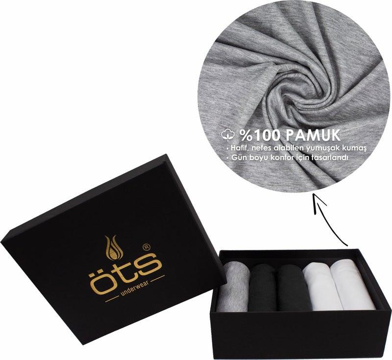 TS Men's 100% Cotton Undershirt 5-Piece Set, Comfortable Fit, Black Premium Special Box, Underwear, Underwear - Image 4