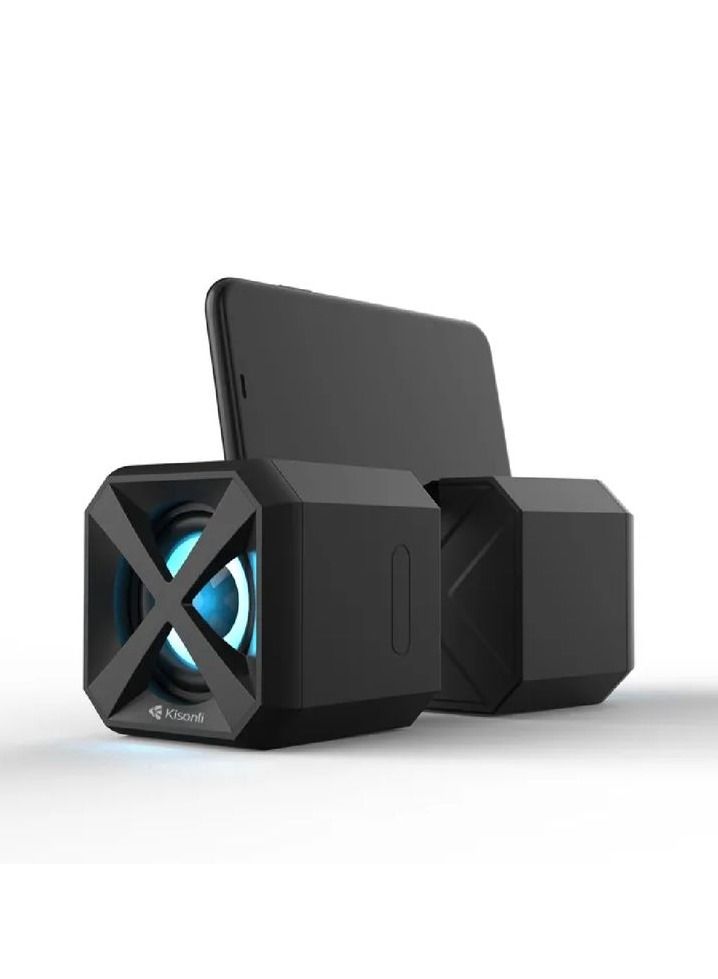 Kisonli Music Mobile Speaker Stereo Surround Sound LED Speaker With Mobile Holding Stand 3W 2 USB 3.5 Jack Kisonli L-5050 - Image 4