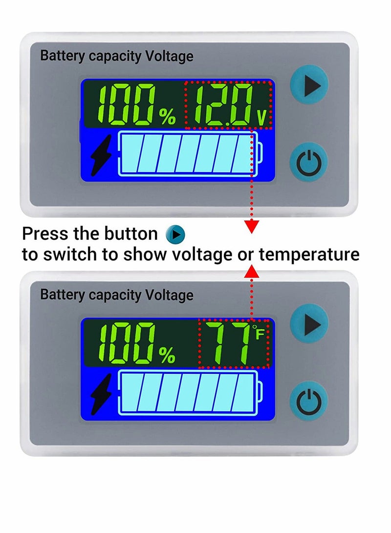 Battery Capacity Monitor 10 100V 24V 36V 48V Digital Battery Status Tester Meter Remaining Percentage Level Voltage Fahrenheit Temperature Power Indicator Panel Gauge for Marine RV - Image 3