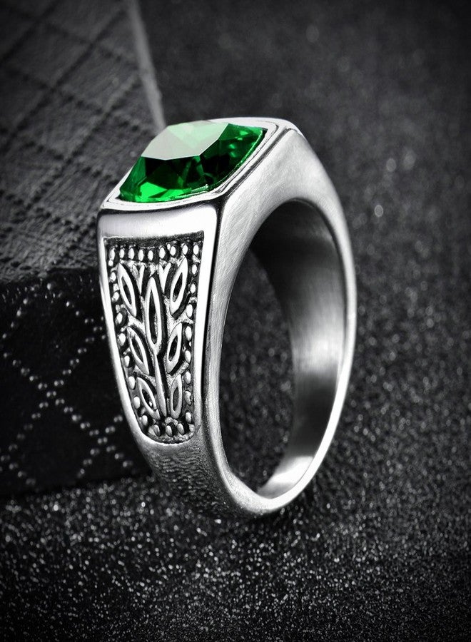 MASOP Mens Stainless Steel Ring Large Green Emerald Color Square Stone Ring Size 10 - Image 5