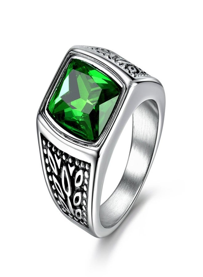 MASOP Mens Stainless Steel Ring Large Green Emerald Color Square Stone Ring Size 10 - Image 1