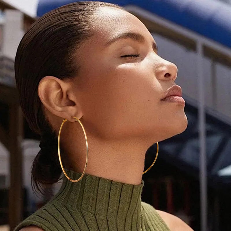 Gacimy Large Big Hoop Earrings for Women 14K Gold Plated, 925 Sterling Silver Post Hoops for Women, 70mm Yellow Color Earrings - Image 3