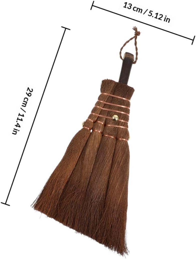 2pcs Manual Palm Broom Small Cleaning Brush Set, Brown Handheld Desktop Dust Broom for Office Table and Household Tabletop Cleaning - Image 2