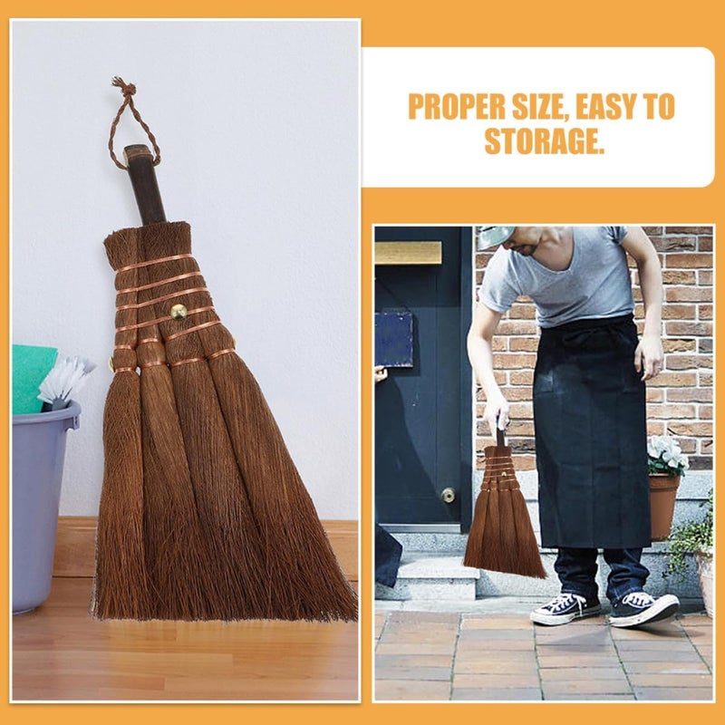 2pcs Manual Palm Broom Small Cleaning Brush Set, Brown Handheld Desktop Dust Broom for Office Table and Household Tabletop Cleaning - Image 3