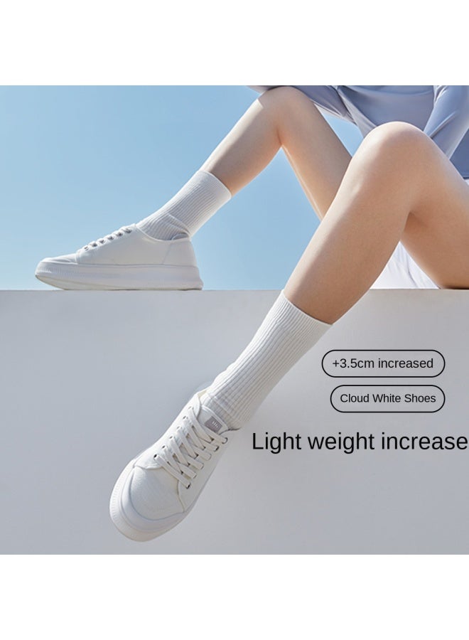 Soft Cushion Height Increase】cloud Shoes, Thick Sole Low-top Canvas Sneakers, Comfortable Casual Versatile White Shoes - Image 2