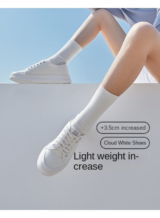 Soft Cushion Height Increase】cloud Shoes, Thick Sole Low-top Canvas Sneakers, Comfortable Casual Versatile White Shoes - Image 1