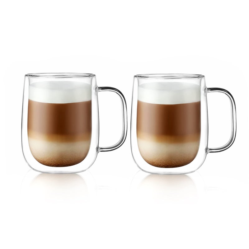 CNGLASS Large Double Wall Glass Coffee Mug 15.2oz,Clear Insulated Glass Espresso Cup with Big Handle,set of 2 - Image 1