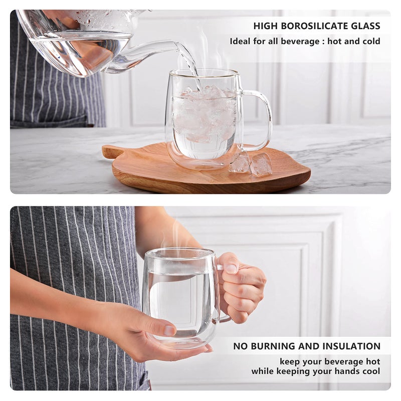 CNGLASS Large Double Wall Glass Coffee Mug 15.2oz,Clear Insulated Glass Espresso Cup with Big Handle,set of 2 - Image 5