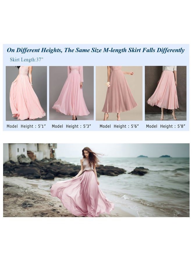 v28 Women Full/Ankle Length Elastic Pleated Retro Maxi Chiffon Long Skirt, Black, L - Image 5