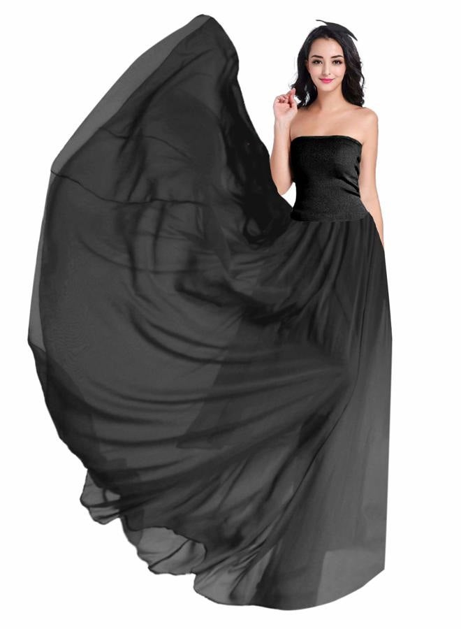 v28 Women Full/Ankle Length Elastic Pleated Retro Maxi Chiffon Long Skirt, Black, L - Image 3