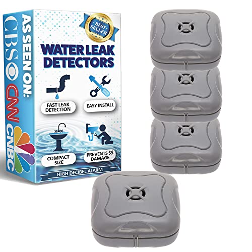 Mindful Design 4 Pack Water Leak Detector - 95 dB Flood Detection Alarm Sensor for Bathrooms, Basements, Laundry Rooms, Garages, Attics and Kitchens by Mindful Design (Grey) - Image 1