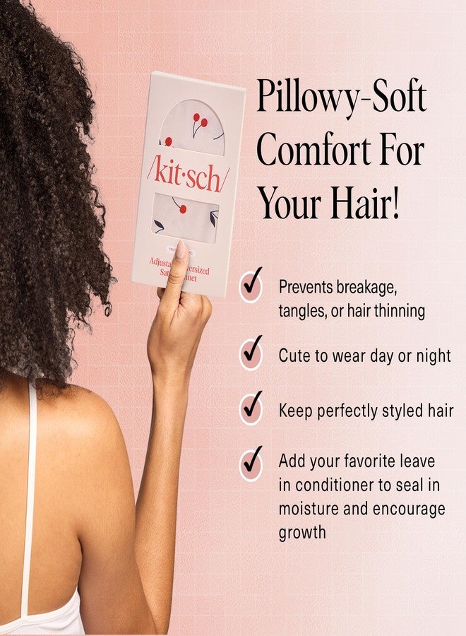 Kitsch XL Satin Bonnet for Sleeping - Softer Than Silk Bonnet For Sleeping Women - Secure Fit, Adjustable, Night Cap For Curly & Textured Hair - Prevents Breakage, Tangles & Thinning - Cherry Print - Image 2