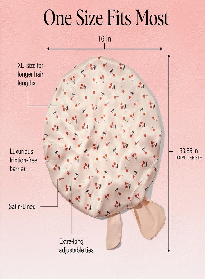 Kitsch XL Satin Bonnet for Sleeping - Softer Than Silk Bonnet For Sleeping Women - Secure Fit, Adjustable, Night Cap For Curly & Textured Hair - Prevents Breakage, Tangles & Thinning - Cherry Print - Image 3