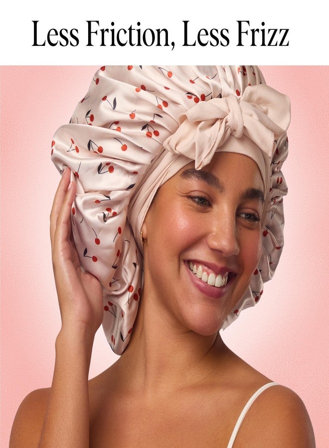 Kitsch XL Satin Bonnet for Sleeping - Softer Than Silk Bonnet For Sleeping Women - Secure Fit, Adjustable, Night Cap For Curly & Textured Hair - Prevents Breakage, Tangles & Thinning - Cherry Print - Image 4