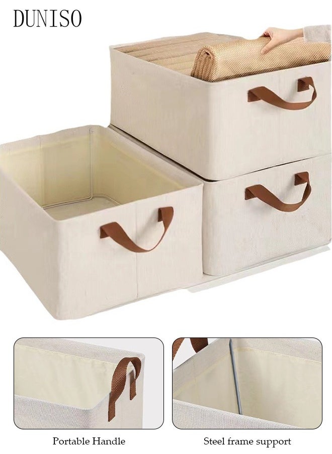 DUNISO Wardrobe organizer 3 pieces, foldable fabric wardrobe clothing storage box with sturdy handles, 35L large capacity shelf storage basket, metal frame storage box for storing clothes and toys  - Image 1