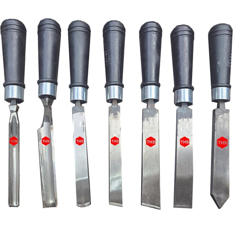 THS 7PCS 6 150MM WITH HANDLE Wood Carving Tools Wood Chisel Tool Set Wood Carving Chisel Set Wood Carving Hand Chisel Tool Carving Tools Woodworking Professional Lathe Gouges Tool - Image 1