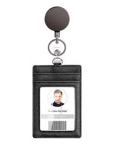 Duty Metal Retractable Badge Holder Reel with Belt Clip Key Ring, Waterproof Vertical Clear ID Card Holder and PU Leather Badge Holder