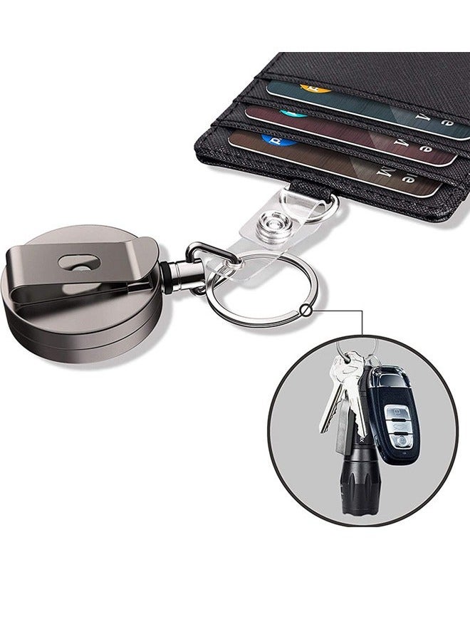 Generic - Duty Metal Retractable Badge Holder Reel with Belt Clip Key Ring, Waterproof Vertical Clear ID Card Holder and PU Leather Badge Holder - Image 1