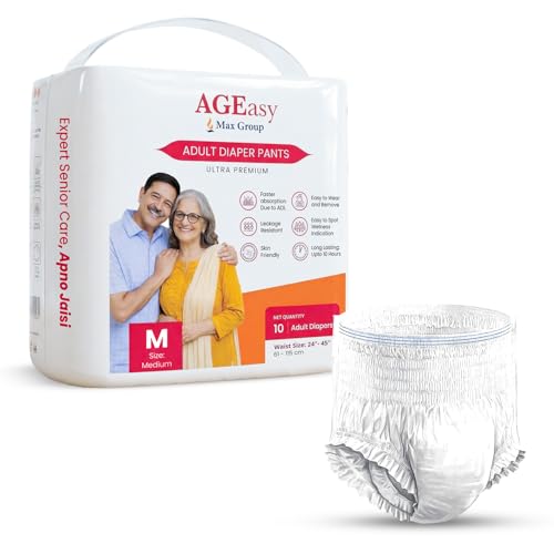 AGEasy (Max Group) Unisex Adult Diaper Pants with Wetness Indicator | Odour Lock & Anti-Bacterial | Skin Friendly Pant Style Diapers for Easier Wearing & Removal | Pack of 1 (10 Count) (M) - Image 1