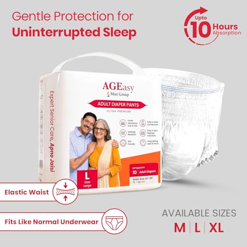 AGEasy (Max Group) Unisex Adult Diaper Pants with Wetness Indicator | Odour Lock & Anti-Bacterial | Skin Friendly Pant Style Diapers for Easier Wearing & Removal | Pack of 1 (10 Count) (M) - Image 3