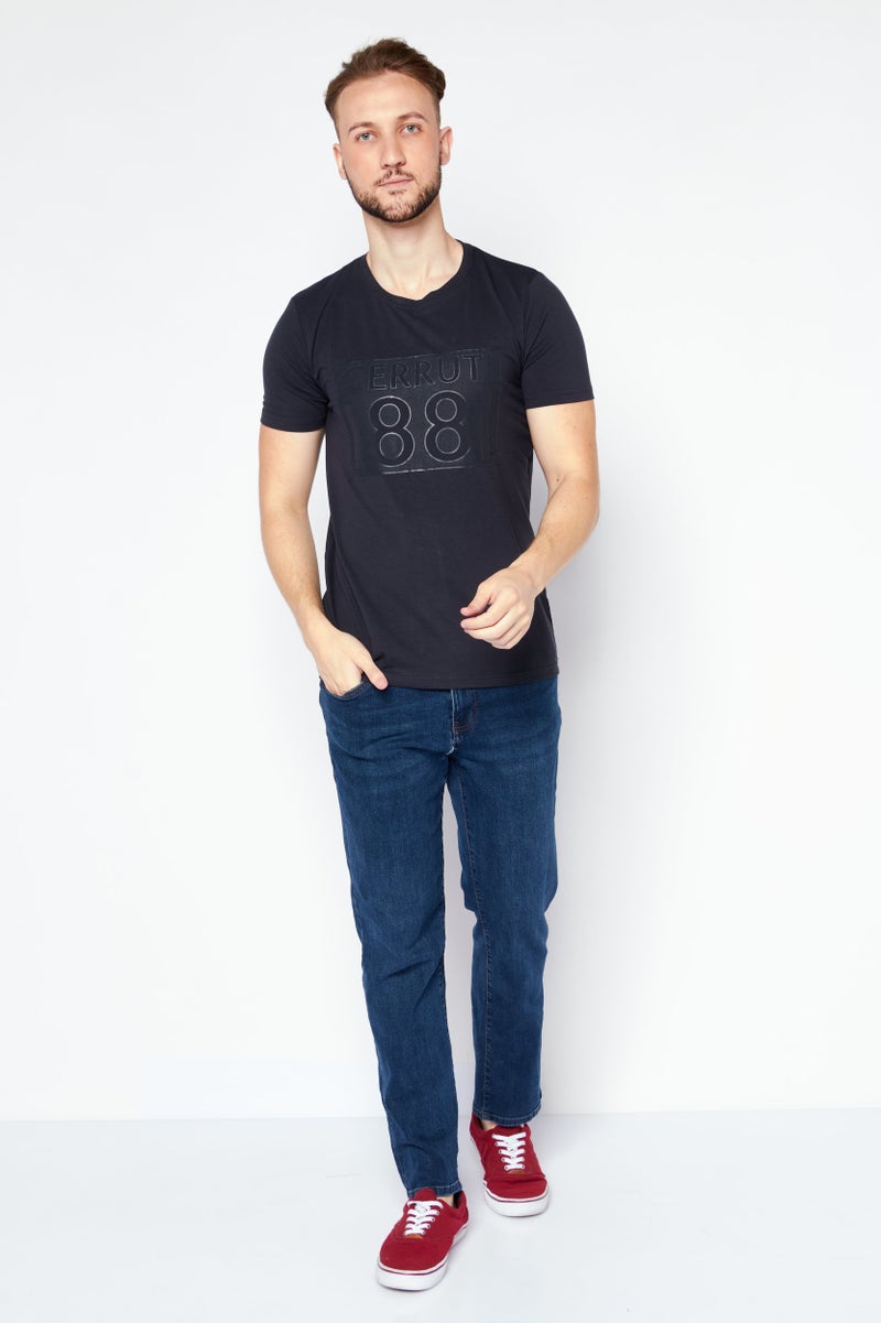 CERRUTI 1881 Men Crew Neck Short Sleeve Graphic T Shirt, Navy - Image 4