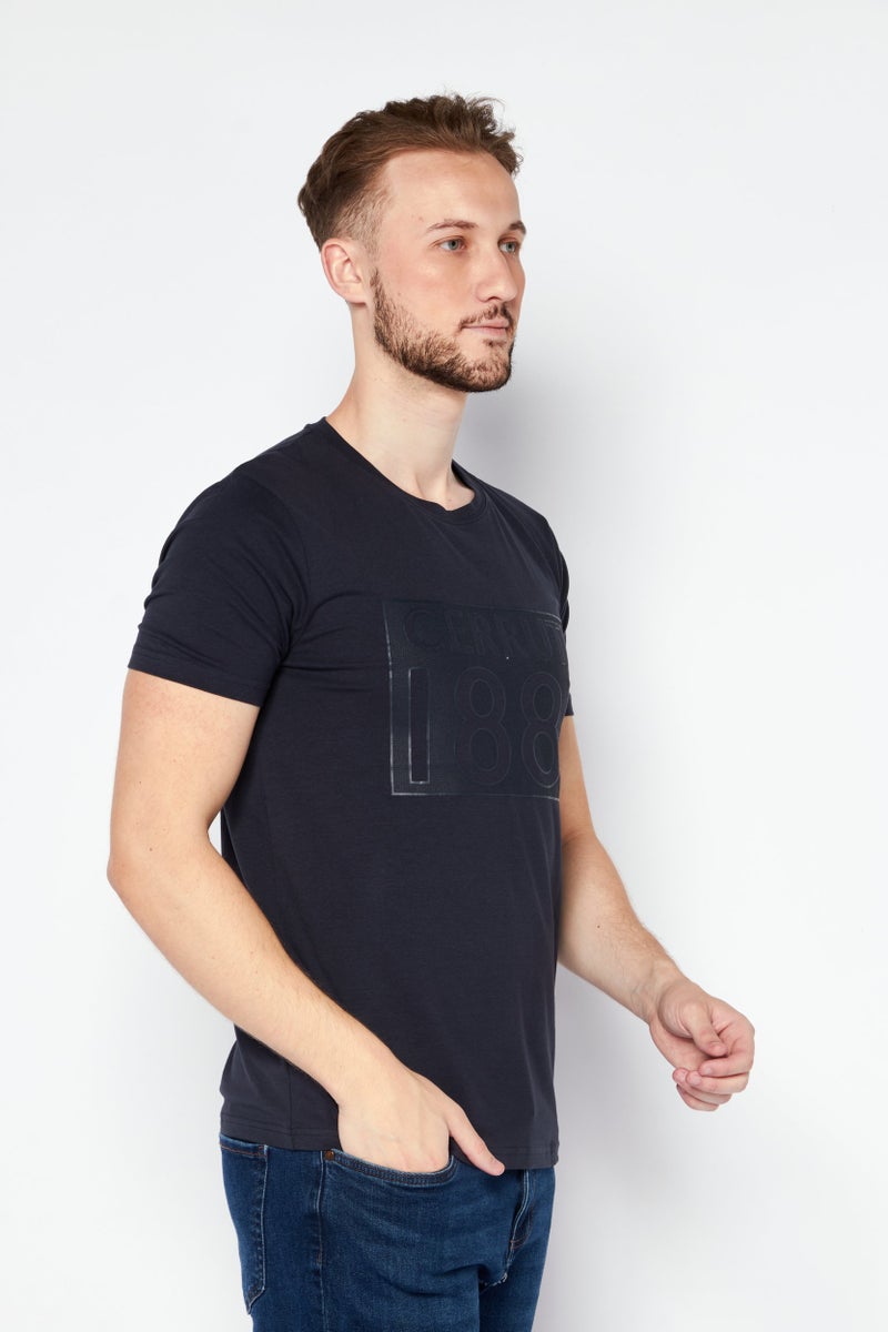 CERRUTI 1881 Men Crew Neck Short Sleeve Graphic T Shirt, Navy - Image 2