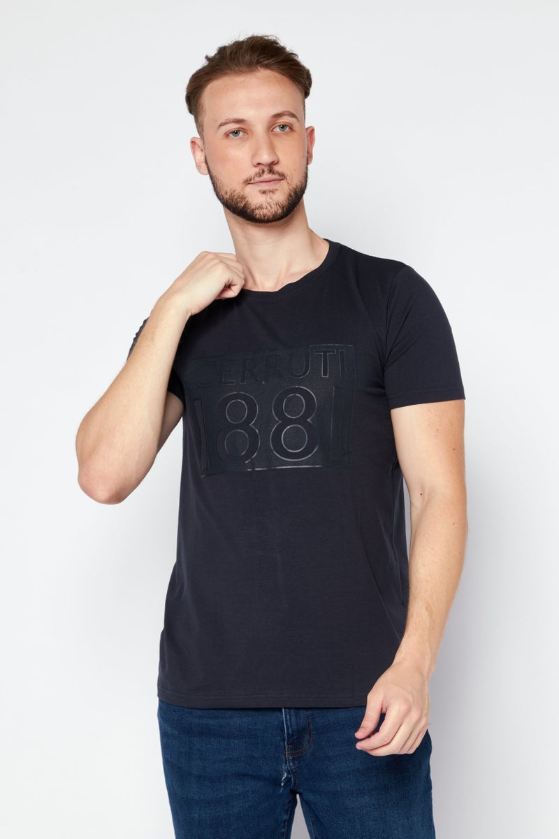 CERRUTI 1881 Men Crew Neck Short Sleeve Graphic T Shirt, Navy - Image 1