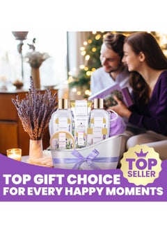 spa luxetique Spa Luxetique Spa Gift Basket Lavender Fragrance, Luxurious 8pc Gift Baskets for Women, Cute Bath Tub Holder, Best Holiday Gift Set for Women Includes Shower Gel, Bubble Bath, Body Butter & More  - Image 2