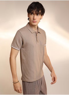 كامبوس سوترا Men's Hazelnut Beige Textured Polo T-Shirt  - Image 2