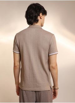 كامبوس سوترا Men's Hazelnut Beige Textured Polo T-Shirt  - Image 3