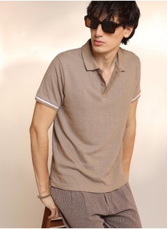 كامبوس سوترا Men's Hazelnut Beige Textured Polo T-Shirt  - Image 1